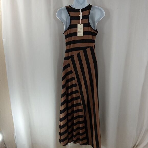 Cristinalove Dress Women's Size Medium Stretchy Striped Black Brown - Picture 5 of 13